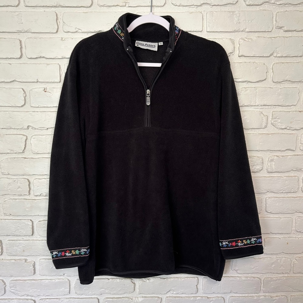 Vintage Gina Peters Black Fleece 1/2 Zip Oversized Pullover Sweatshirt